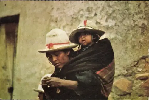 Ak Bolivar Arque Peru, Quechua-Mutter mit Kind