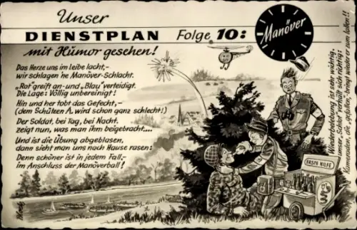 Ak Bundeswehr, Dienstplan mit Humor gesehen, Manöver