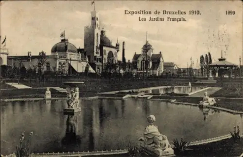 CPA Exposition Universelle de Bruxelles 1910, Les Jardins Français