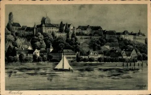 Ak Meersburg am Bodensee, Meersburg, Bodensee, Segelboot,  Gebäude