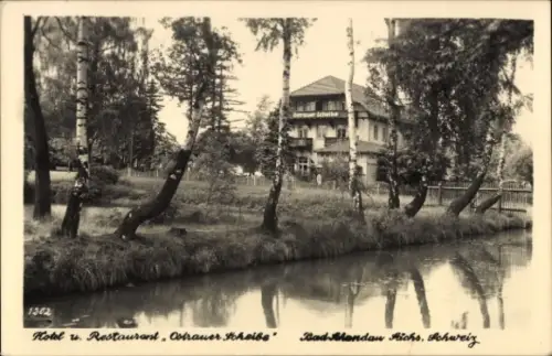 Foto Ak Bad Schandau an der Elbe, Hotel und Restaurant Ostrauer Scheibe