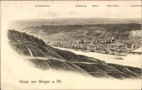 Ak Bingen am Rhein, Rochuskapelle, Rochusberg, Bingen, Burg Klopp, Aussichtspunkt