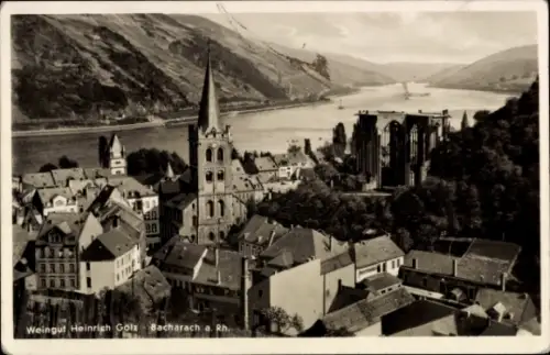 Ak Bacharach am Rhein, Weingut Heinrich Gölz, Bacharach a. Rh., Rheinlandschaft, Fluss, Weinbau
