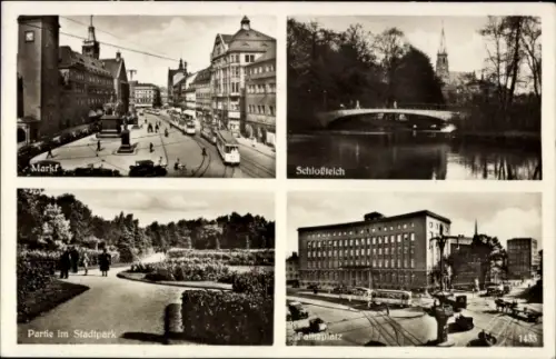 Ak Chemnitz in Sachsen, Markt, Schloßteich, Partie im Stadtpark, Falkeplatz