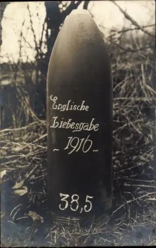 Ak Englische Liebesgabe 1916, Blindgänger, Kriegsbeute