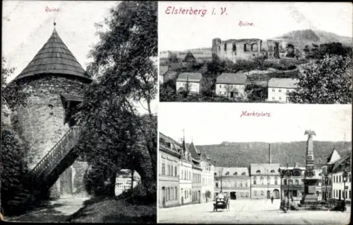 Ak Elsterberg im Vogtland, Ruine, Elsterberg i. V., Ruine, Marktplatz