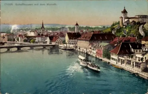 Ak Schaffhausen am Rhein Schweiz,  Munot, Fluss, Stadtansicht,  
