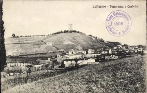 Ak Solferino Lombardia, Panorama mitt Schloss