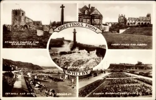 Ak Whitby North Yorkshire England, Strand, Leuchtturm, Abbey House