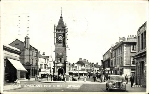 Ak Redcar North Yorkshire England, Uhrturm, Hauptstraße,   von 1951