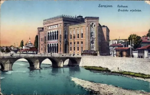 Ak Sarajevo Bosnien Herzegowina,  Rathaus, Gradska viječnica, Brücke, Fluss