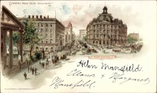 Ak Albany New York USA,  mit Postamt, Kutschen, Menschen, Stadtansicht