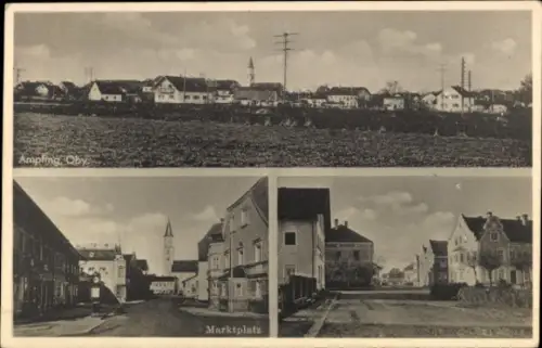 Foto Ak Ampfing in Oberbayern, Stadtpanorama, Marktplatz, Straßenpartie