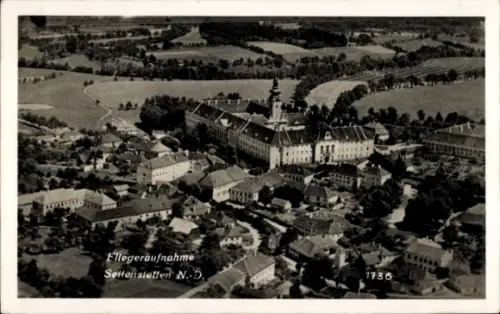 Ak Seitenstetten in Niederösterreich, Luftaufnahme, Kloster, Landschaft, 1736