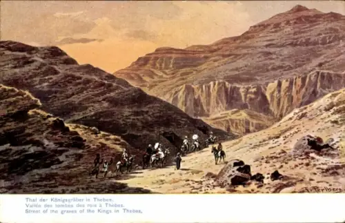 Ak Theben Ägypten, Thal der Königsgräber in  Reiter, Berge, Wüste