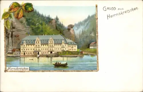 Ak Hřensko Herrnskretschen Elbe Region Aussig, Hotel