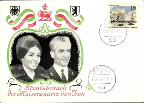 Ak Staatsbesuch des Kaiserpaares von Iran, Schah Reza Pahlawi