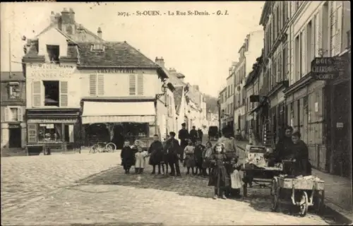 Ak Saint Ouen Seine Saint Denis, La Rue St.-Denis, Geschäfte, Anwohner