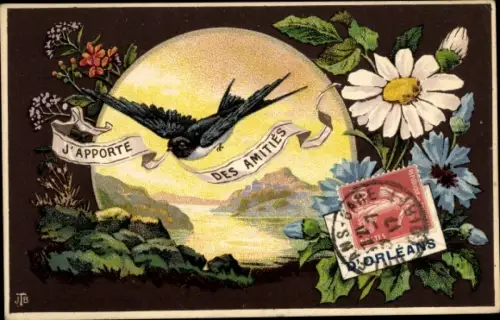 Ak Orleans Loiret, Schwalben, Blumen, Fluss