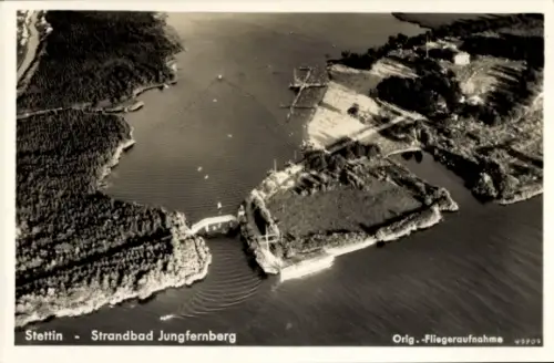 Ak Dziewoklicz Jungfernberg bei Stettin Pommern, Luftaufnahme