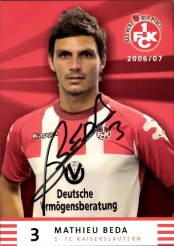 Autogrammkarte Fußballer Mathieu Beda, 1. FC Kaiserslautern, Autogramm