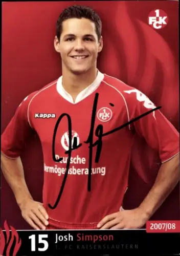 Autogrammkarte Fußballer Josh Simpson, 1. FC Kaiserslautern, Autogramm