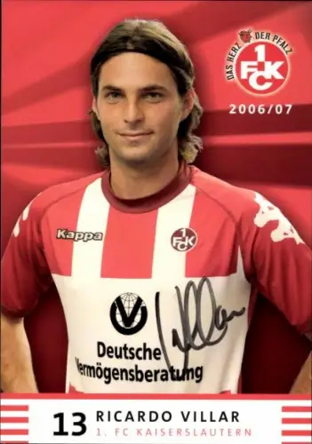 Autogrammkarte Fußballer Ricardo Villar, 1. FC Kaiserslautern, Autogramm