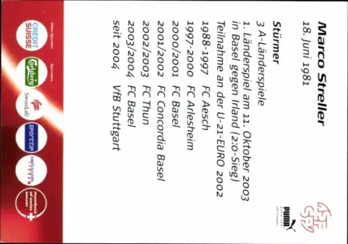 Autogrammkarte Fußballer Marco Streller, SFV ASF, Schweiz