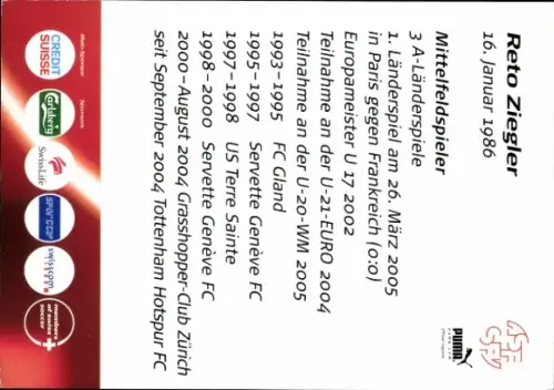 Autogrammkarte Fußballer Reto Ziegler, SFV ASF, Schweiz