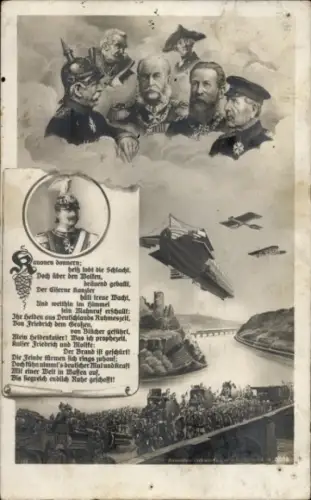 Ak Kaiser Wilhelm II, Bismarck, Friedrich der Große, Blücher, Kaiser Friedrich, Moltke, Luftschiff