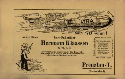 Ak Prenzlau, Zeppeline, Werbung, Lyra-Fahrräder