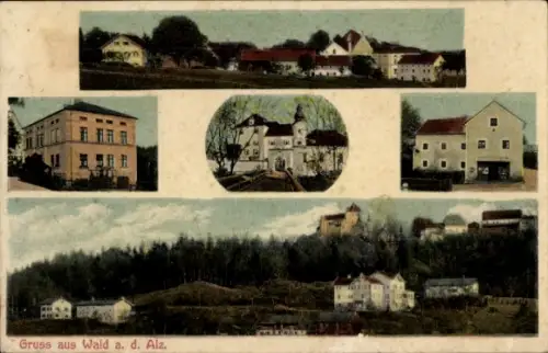 Ak Wald an der Alz Garching an der Alz, Gesamtansicht, Teilansichten, Geschäftshaus