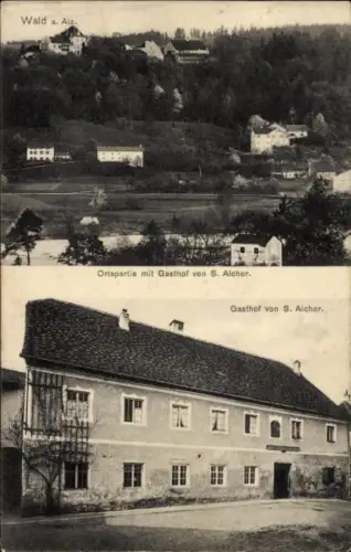 Ak Wald an der Alz Garching an der Alz, Teilansicht, Gasthof S. Aicher