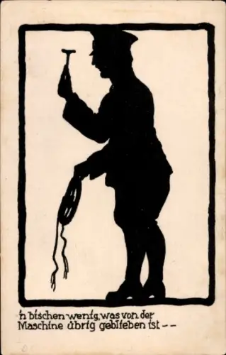 Scherenschnitt Ak Soldat, Was von Maschine übrig geblieben ist, Flugplatz Döberitz