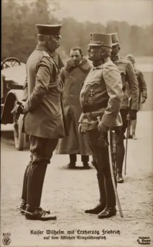 Ak Kaiser Wilhelm mit Erzherzog Friedrich auf dem östlichen Kriegsschauplatz