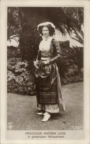Ak Prinzessin Victoria Luise von Preußen in griechischer Nationaltracht, Portrait