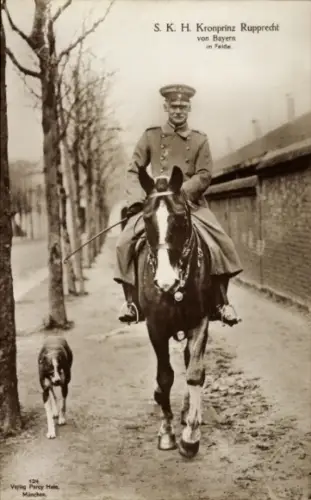 Ak Kronprinz Rupprecht von Bayern im Felde, Pferd, Hund