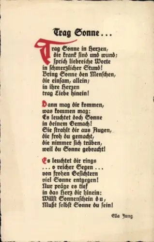 Ak Gedicht von Ella Jung Trag Sonne...