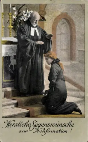 Ak Glückwunsch Konfirmation, kniende Frau