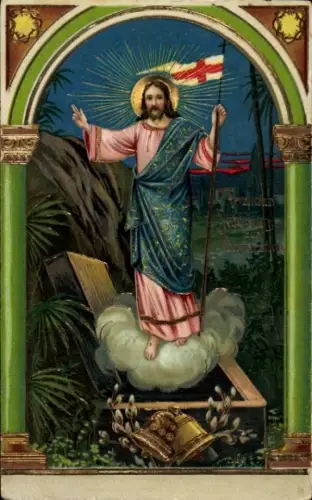 Präge Passepartout Ak Jesus, Weidenkätzchen, Glocken