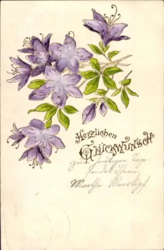 Litho Glückwunsch Geburtstag, Blumen