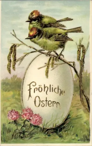 Glitzer Ak Glückwunsch Ostern, Vögel, Osterei