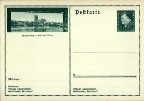 Ganzsachen Ak Magdeburg an der Elbe, Stadtpanorama, Dom