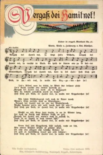 Lied Ak Günther, Anton, Erzgebirgische Mundart 47, Vergaß dei Hamit net