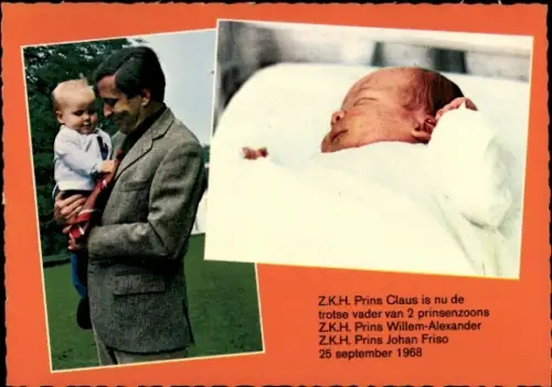 Ak Prinz Claus von Amsberg, Prinz Willem Alexander, Prinz Johan Friso, 1968