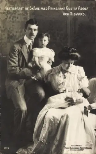 Ak Kronprinz Gustav Adolf, Kronprinzessin Margareta, Prinzen Gustav Adolf, Sigvard