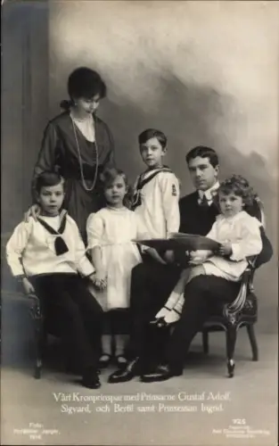 Ak Kronprinz Gustaf Adolf, Sigvard, Bertil, Prinzessin Ingrid