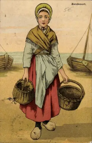 Künstler Ak Zandvoort, Frau in Niederländischer Tracht