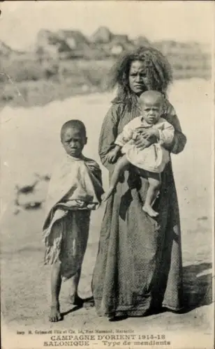 CPA Salonique Thessalonique Grèce, Type de mendiants, 1914-1918