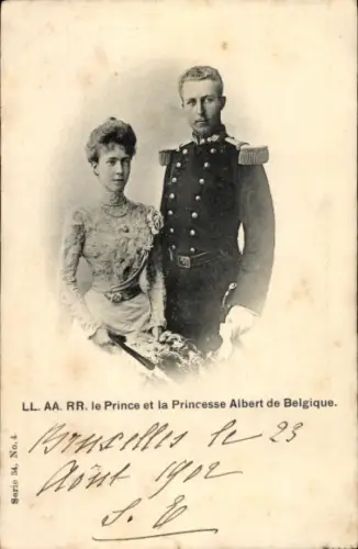 Ak König Albert I. von Belgien, Elisabeth Gabriele in Bayern, Portrait